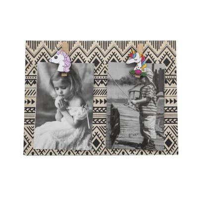 China Custom Simple Line Home Decorative Photo Frame Wooden Pattern MDF Picture Frames Picture Frame With Unicorn Clip for sale