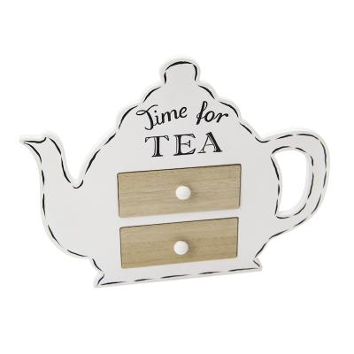 China Sustainable Wooden Teapot Shape Tea Bag Storage Teabag Box with Drawer for Home, Kitchen, Office for sale