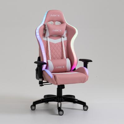 China 2021 New Adjustable Commercial Furniture Gaming Chair RGB LED Pink (Height) and Racing White With 2D 3D 4D Armrest for sale