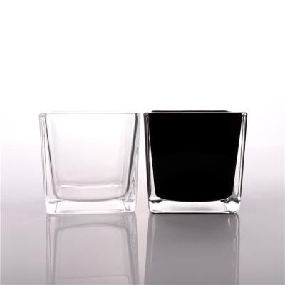 China Home Decoration BOYE Luxury Unique Black Square Scented Glass Candle Jars With Wooden Lid for sale