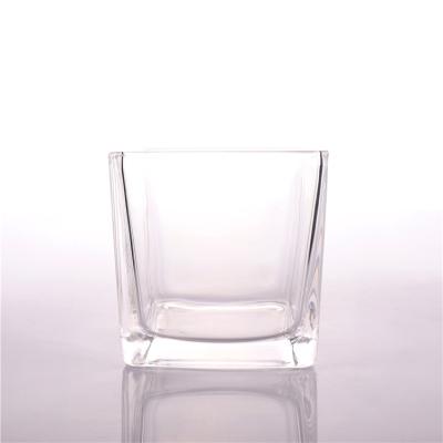 China Home Decoration BOYE Small Plain Luxury Clear Square Candle Glass Jars Candle Holders for sale