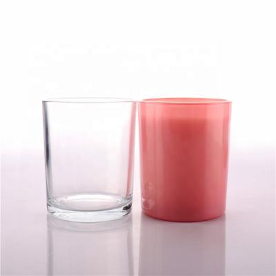 China Home Decoration Fancy Pink Empty Maker BOYE Jar Glass Jars With Wooden Lid For Wedding Candle Making for sale