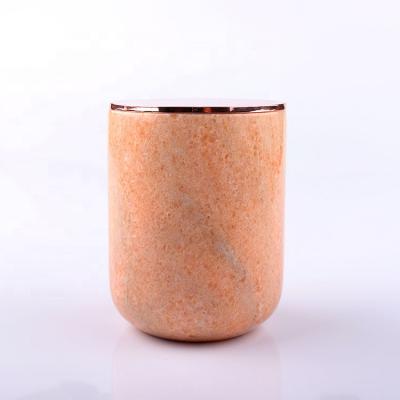 China Home Decoration BOYE Luxury Marble Candle Jars with Rose Gold Metal Lid Wholesale for sale