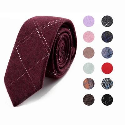 China 2.36inch Wool Tie Solid Color Plaid Pattern Business Tie For Men Gray Brown Black for sale