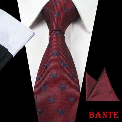 China Fashion Custom Wholesale Fashion Business Wedding 7cm Necktie Red Striped Mens Silk Tie Neckties Sets Handkerchief Cufflinks for sale