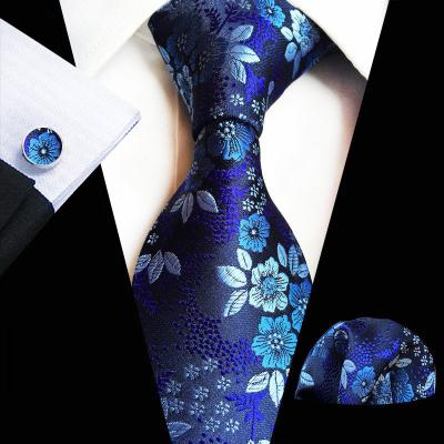 China Free Shipping Classic Silk Mens Ties Ties Floral Red Blue Party Wedding Pocket Square Cufflinks Luxury Tie Set For Men for sale