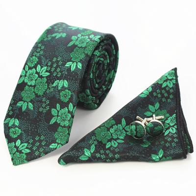 China Fashion Men's Floral Tie Jacquard Tie Handkerchief 100% Silk Cufflinks Tie Set For Mens Wedding Party for sale