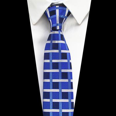 China Fashion checked men's polyester jacquard neck tie plaid pattern hand made woven tie for party meeting for sale