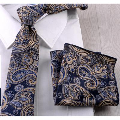 China Luxury 3.15inch Necktie Set Dots Plaid Cashew Floral Pattern New Design Polyester Pocket Square Men's Tie for sale