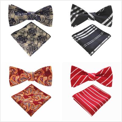 China New Design Stripe Men's Bow Tie Men's Silk Bow Tie Men's Silk Bowtie Handkerchief Set High Quality for sale