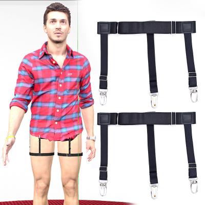 China Fashionable 1 Pair Men Shirt Stays Belt With Non-Slip Locking Clips Keep Shirt Tucked Leg Thigh Suspender Garters Clip for sale