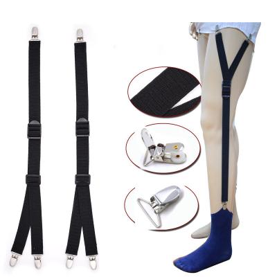 China Polyester Men's Fashion Shirt Stays Garters Y Shape Military Adjustable Elastic Shirt Holders Straps Butt Slings Non-Slip Leg Suspenders for sale