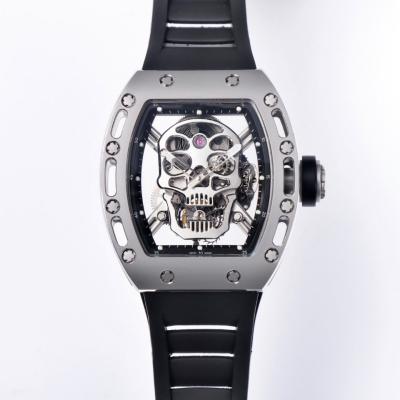 China Auto Date swiss watch JB factory Ture Tourbillon RM 052 watch Skull Skeleton dial Carbon Fibre Bezel PVD Titanium Case Mechanical watch for sale