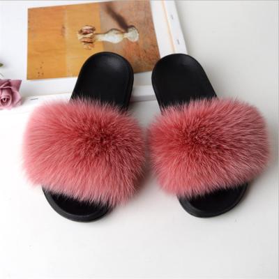 China CUSHIONING Leather Slippers Autumn Fur Slippers Raccoon Leather Women's Slippers for sale