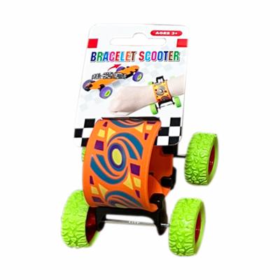 China 2022 New Design Plastic Kids Stop Deformation Drivable Ring Pull Back Pat Skateboard Bracelet Car Toys For Kid As Gift for sale