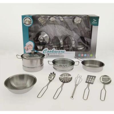 China Metal Pretend Colorful Toys Kids Kitchen Play Set Stainless Steel Cookware Cooking Play Toys for sale