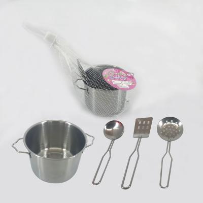 China Metal kitchen play set stainless steel tableware toys cookware set modern full set comfort toy kitchen for sale