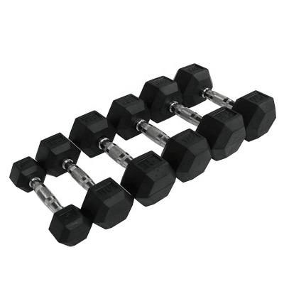 China Hex Dumbbell Weightlifting Factory Direct Sale Cheap Men's Fitness Home Environmental Protection Hexagon Dumbbell Suit Rubber Dumbbell Sets for sale