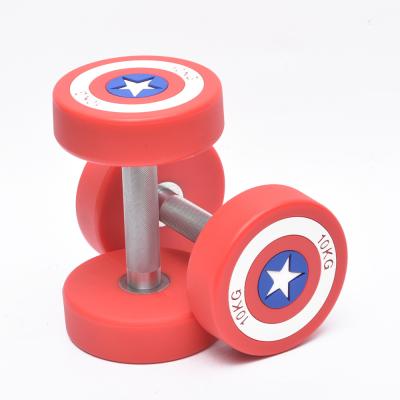 China Direct Selling Universal Plastic Coated Universal Dumbbell Factory New Round PU Dumbbell American Captain Round Bow Head Dumbbell For Special Fitness for sale