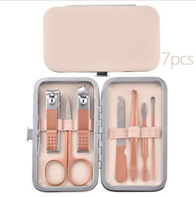 China Rose Gold Nail Clippers Eyebrow Scissors Kit Pedicure Right Handed Manicure Set Scissors With Bag Carbon Steel Pink Nail Set for sale