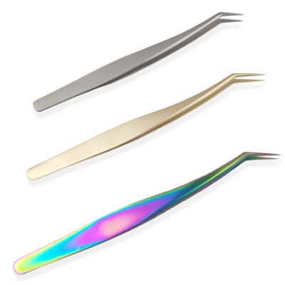 China Professional Stainless Steel Eyelash Tweezers Supply Different Color High Precision Eyelash Tweezers Manufacturer Different for sale