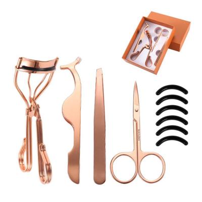 China Eye Makeup Cosmetic Tool Kit Set Golden Eyebrow Scissors and Tweezers with Package Box Quality Eyelash Curler for sale