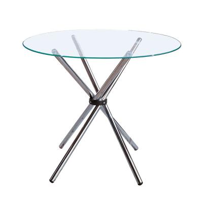 China (Size) Cheap Dining Room Furniture Tempered Glass Adjustable Dining Table Set With Metal Spray Leg for sale