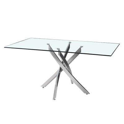 China Modern Design Stainless Steel Adjustable Luxury Industrial Dining Room Furniture Glass Top (Height) Dining Tables for sale