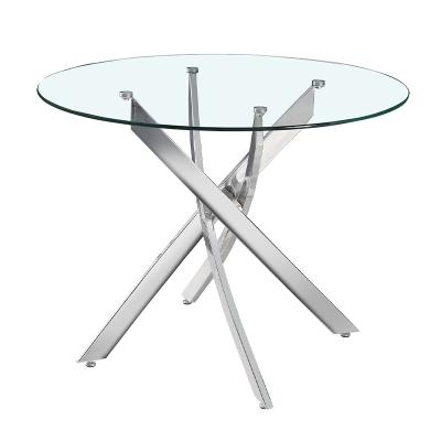 China (Size) Modern Classic Adjustable Round Base Tempered Glass Top Stainless Dining Table for sale