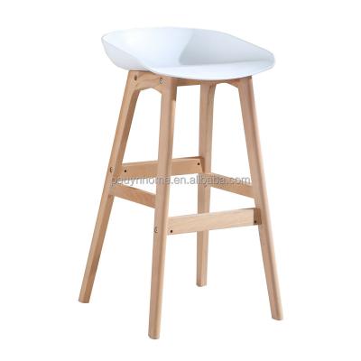 China Modern nordic fashion restaurant cafe bar chair home kitchen simple plastic bar stool with wood leg for sale