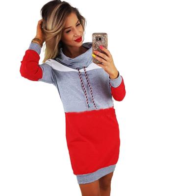 China Anti-Wrinkle Factory Wholesale Tik Tok Drawstring Contrast Stitching Hoodie Women Dresses Casual for sale