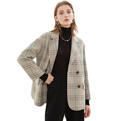 China Ladies Blazers Vintage Breasted Office Plaid Women Breathable Blazer Pockets Jackets Female Retro Suits Coat for sale