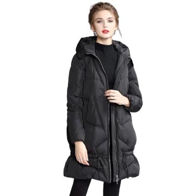 China Ruffle Hooded Skirt Solid Color Zipper Drawstring Bottom Waterproof Hot Selling Mid Length Black Thick Jacket for sale