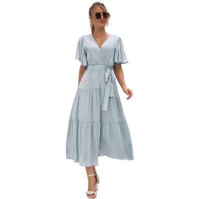 China Anti-Static Elegant Temperament Splicing Strapless V-Neckline Midi Sheath Pleated Women's Casual Dresses for sale