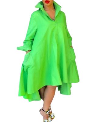 China Viable European American Women's Fashion Asymmetry Ladies Casual Solid Green Casual Dress for sale