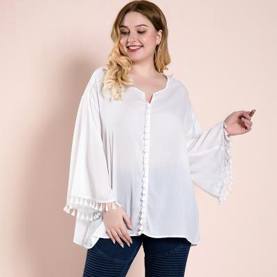 China Women's Anti-Shrink Top Holiday Product Leisure Long Sleeve Tassel Flared Sleeve Plus Size Women Blouses for sale