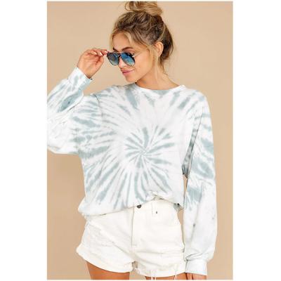 China Breathable Best Selling New Colorful Casual Tie Dye O Neck Long Sleeve T Shirts For Women Tops for sale