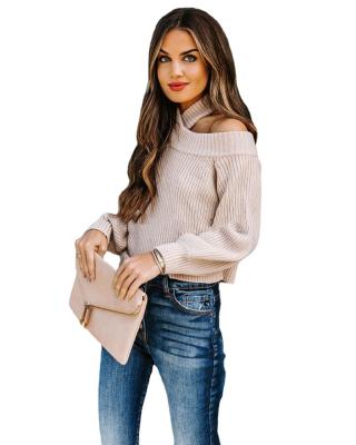 China Hot Selling Anti-wrinkle Halter Off-The-Shoulder Long Lantern Sleeve Elegant Ladies Casual Sweater for sale