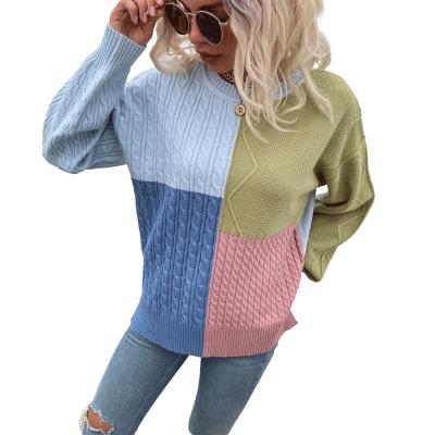 China Anti-pilling New Style Block Patchwork Contrast Color Sweater Women Oversized Drop Knitwear for sale