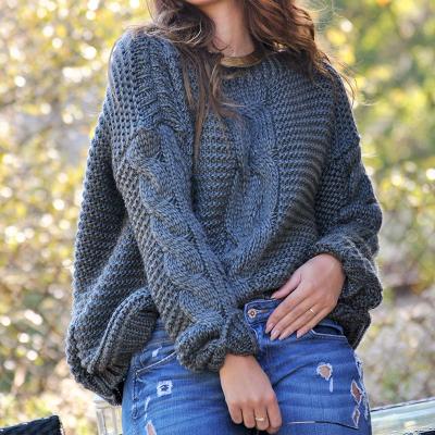 China Anti-Wrinkle Women Loose Ribbed Sweater V-Neck Cable Sweater Knitwear Knitwear Ladies Sweater for sale