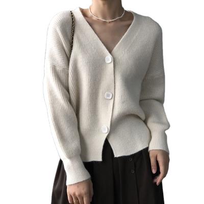 China Autumn New Arrival Anti-wrinkle Women's V-Neckline Solid Color Loose Knitted Cardigan Sweaters for sale