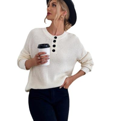 China New Factory Design Women's Loose Sweater Anti-wrinkle Around Neck Button Knit Cardigan Sweater for sale