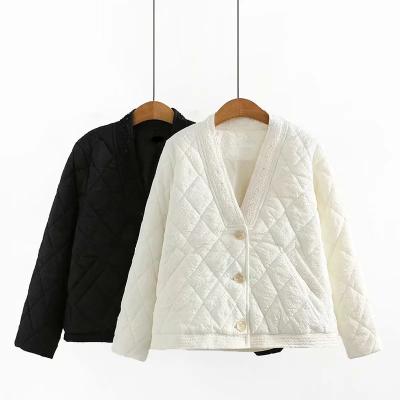 China 2021 New Breathable Women Plus Size Design Sense V Neck Quilted Cotton Jacket Cardigan for sale