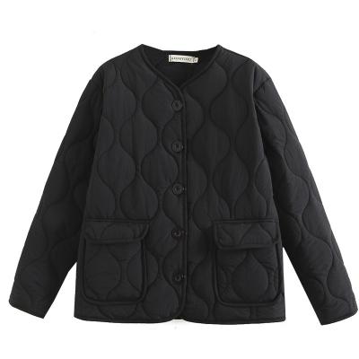 China Breathable Plus Size Quilted Collarless Big Pocket Women Warm Cotton Jacket Cardigan for sale