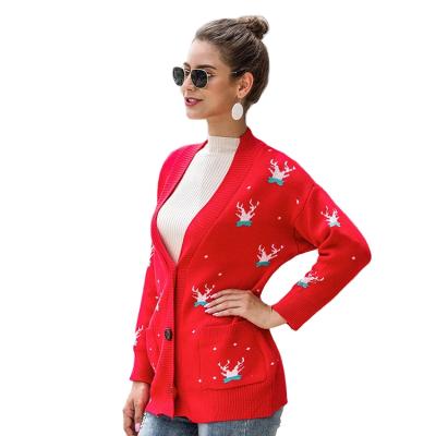 China Spring And Autumn Fawn Print Women Loose Knit Anti-wrinkle Long Sleeve Cardigan Sweater for sale