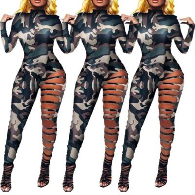 China New Arrivals Breathable Plus Size Cavity Camouflage Hot Women Fashion Bodycon Overalls for sale