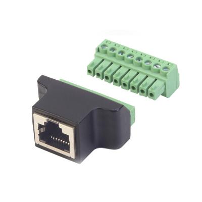 Chine Port série RJ45 vers le connecteur terminal à vis à 8 broches, connecteur terminal à vis à boulons RJ45 8p8c vers 8 broches à vendre