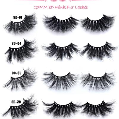 China Extra Long Thick 8D Mink Lashes And False Eyelash 27mm Mink Fur Lashes Crisscross Lady Makeup With Eyelash Packing Box for sale