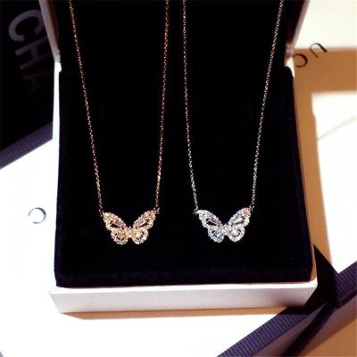 China 2022 FASHIONABLE Temperament Butterfly Smart Diamond-studded Rose Gold Necklace Female Zircon net red butterfly tide with Diamond Shiny for sale