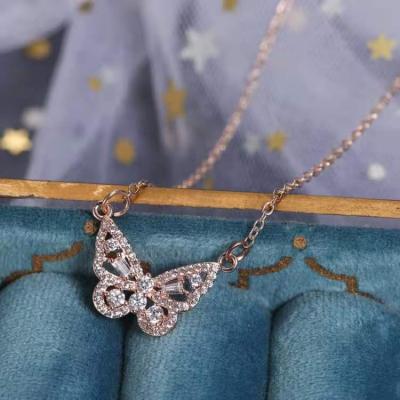 China Wholesale TRENDY Elegant Women Jewelry Gold Silver Plated Crystal Rhinestone Bling Butterfly Pendant Necklace Borboleta Necklace for sale